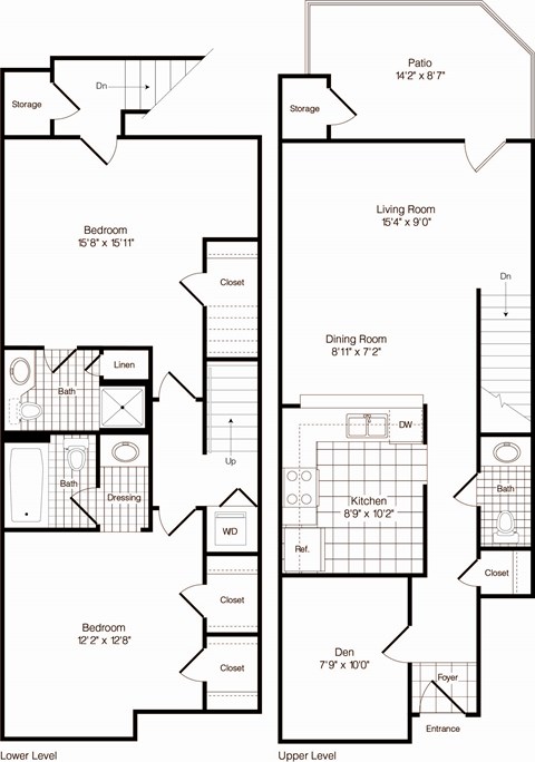 A floor plan of a two-story house with labeled rooms and dimensions.
